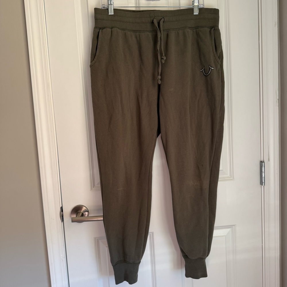 True Religion Olive Jogger Pants. XL. Read Description- Signs Of Wear.